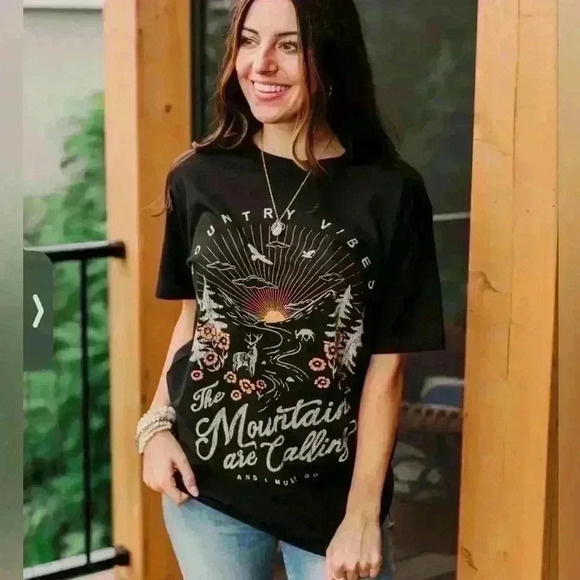 Black Sparrow | “Country Vibes - The Mountains are Calling” Graphic Tee | Size S - Picture 2 of 10